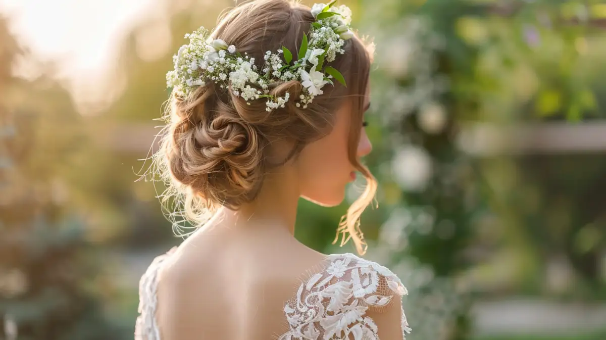 couronne tressée avec des fleurs fraîches